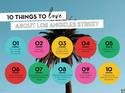 Brochure spread with the title "10 things to love about Los Angeles Street" 
